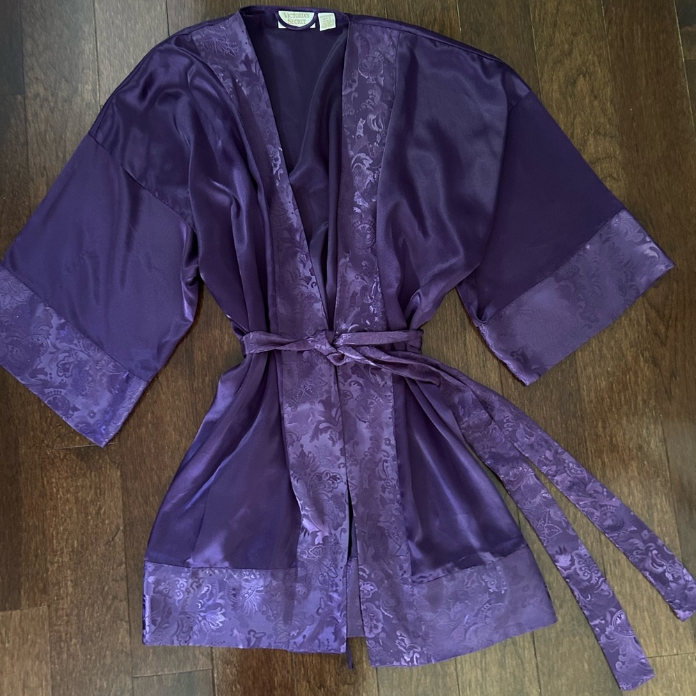 VINTAGE 1990s VICTORIA’S SECRET PURPLE KIMONO STYLE BELTED ROBE, SILKY, 0/S